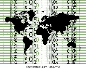 Digital information passing around the world in binary form