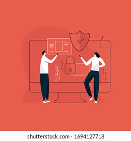 Digital Information Safety And Security vector, People Talks About Personal Data Protection And Cyber Security illustration