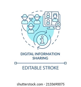 Digital information sharing turquoise concept icon. Communication farming trends abstract idea thin line illustration. Isolated outline drawing. Editable stroke. Arial, Myriad Pro-Bold fonts used