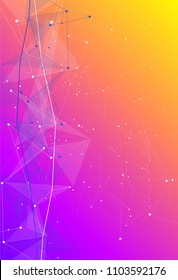 a digital information structure on a yellow purple space strewn with stars and constellations in the form of white dots and lines connecting them