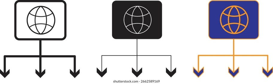 Icono de infraestructura digital que representa la gestión global del sistema o la red en la nube con antecedentes transparentes