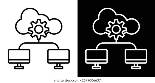Conjunto de iconos de infraestructura digital en Ilustración vectorial de estilo en blanco y negro de contorno