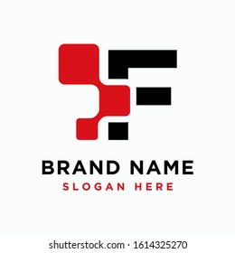 Digital initial letter F logo design template - vector