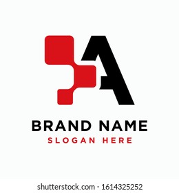 Digital initial letter A logo design template - vector