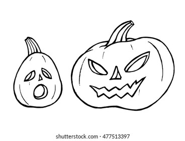 digital ink Halloween two pumpkins vector drawing illustration