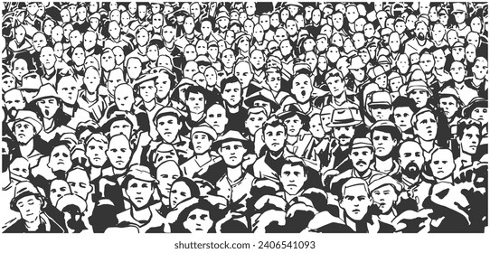 Digital ink illustration of demonstrating crowd