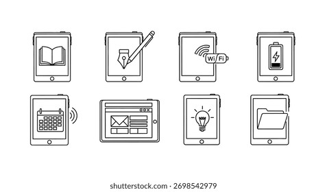 Digital ink technology device icons represents education technology and creative workflow applications vector
