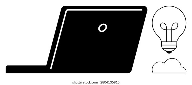 Digital innovation. A laptop, light bulb, and cloud digital innovation, creative thinking, and technology solutions. Ideal for tech, business, education and cloud computing