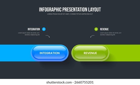 Digital Innovation Two Step Infographic Presentation Design. Business Planning Slide Template Vector Illustration. Product Portfolio 2 Element Diagram Slideshow Layout.