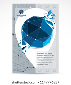 Digital innovations business promotion idea, brochure head page. Abstract cracked construction vector, dimensional blue low poly design.
