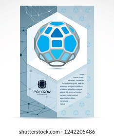 Digital innovations business promotion idea, brochure head page. Abstract construction vector, dimensional blue low poly design.