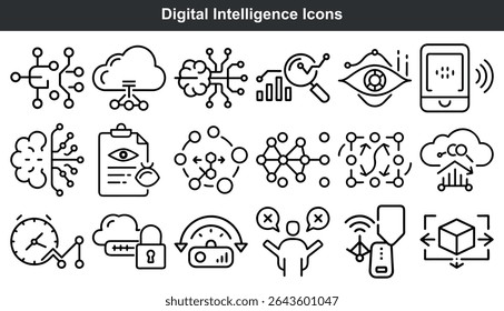 Digital Intelligence Icons Set Black Line Art vector