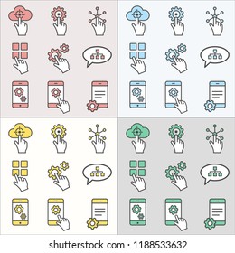 Digital interaction flat line icons. Thin signs for for mobile and web applications.