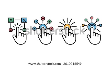 Digital Interaction Iconography: A modern collection of digital interaction icons showcases the essential touch gestures that are the core elements of intuitive user interface design.
