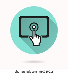 Digital interaction vector icon with long shadow. White illustration for graphic and web design. Circle buttons.