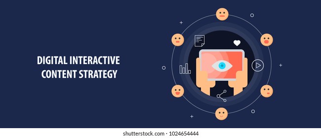 Digital interactive content strategy, interactive content, marketing strategy flat design vector illustration