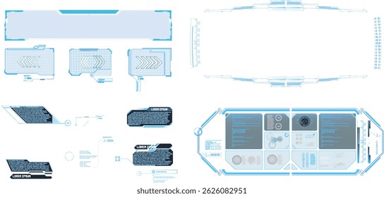 Design de interface digital com elementos futuristas e layouts funcionais para interação do usuário em um ambiente de tecnologia.