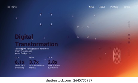 A digital interface highlights the potential of smart technologies and data processing, focusing on efficiency and modern design. The layout emphasizes key statistics and features.