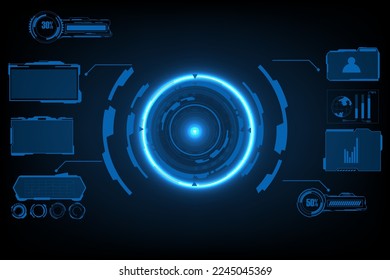 paquete de conjuntos de elementos HUD de interfaz digital. Interfaz de usuario, pantallas de marco. Títulos de llamadas, conjunto de círculos FUI, Barras de carga. Pantalla de tecnología de realidad de tablero. Vector	

