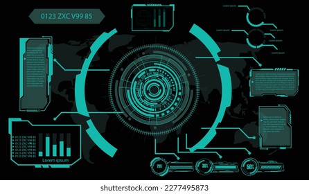 digital interface HUD elements set pack. User Interface, frame screens. Callouts titles, FUI circle set, Loading bars. Dashboard reality technology screen. Vector	
