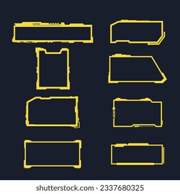 digital interface HUD elements set pack. User Interface, frame screens. Callouts titles, FUI circle set, Loading bars. Dashboard reality technology screen. Vector	
