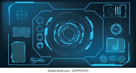 paquete de conjuntos de elementos HUD de interfaz digital. Interfaz de usuario, pantallas de marco. Títulos de llamadas, conjunto de círculos FUI, Barras de carga. Pantalla de tecnología de realidad de tablero. Vector	
