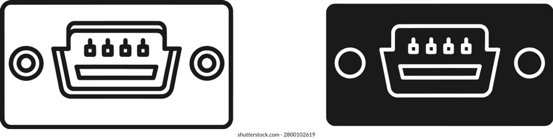 Digital interface icons representing video graphics array ports with pin details. Useful for tech documentation hardware concepts and network solutions.