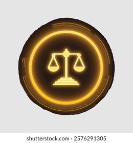Digital interface, legal scales icon, holographic display