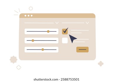 Digital Interface With Settings And Selection Options In Flat Vector Illustration Symbolizing User Experience, Preferences, And Customization, Isolated On White Background