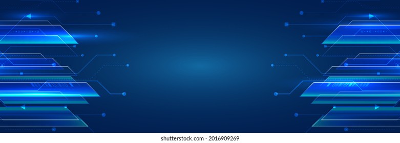 Comunicación digital en Internet sobre fondo azul. Ilustración vectorial de alta tecnología con varios elementos tecnológicos. El concepto de Internet y de redes de ciberseguridad. Resumen del concepto global de ciencia ficción.