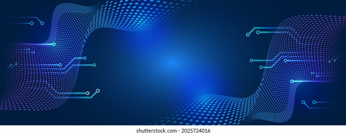 Digital internet communication on blue background. Hi-tech vector illustration with various technology elements. Wide Cyber security internet and networking concept. Abstract global sci fi concept. 