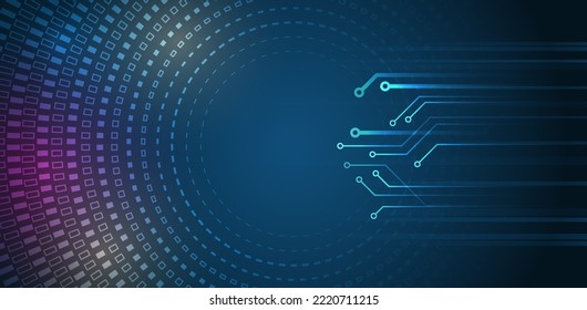 Comunicación digital en Internet sobre fondo azul. El concepto de Internet y de redes de ciberseguridad. Ilustración vectorial de alta tecnología con varios elementos tecnológicos. Resumen del concepto global de ciencia ficción.