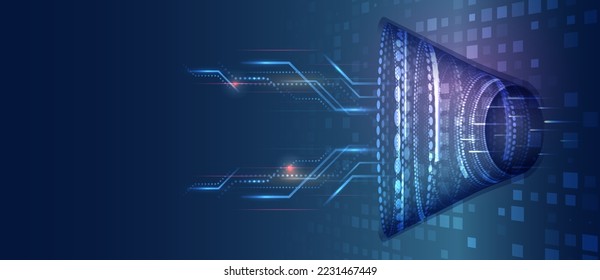 Comunicación digital en Internet sobre fondo azul. El concepto de Internet y de redes de ciberseguridad. Ilustración vectorial de alta tecnología con varios elementos tecnológicos. Resumen del concepto global de ciencia ficción.