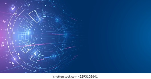 Digitale Internetkommunikation auf blauem Hintergrund. Wide Cyber Security Internet und Netzwerk Konzept. Hightech-Vektorgrafik mit verschiedenen Technologieelementen. Abstraktes globales Science-Fiction-Konzept.