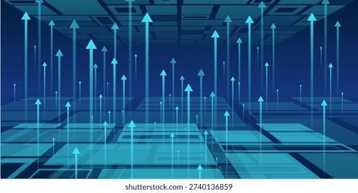 Digital internet communication on blue background. Wide Cyber security internet and networking concept. Hi-tech vector illustration with various technology elements. Abstract global sci fi concept.