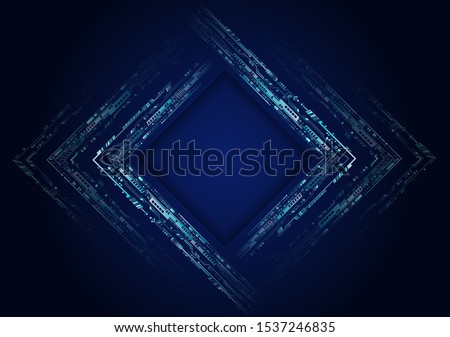Digital internet communication on blue background. Abstract global sci fi concept. Hi-tech vector illustration with various technology elements.