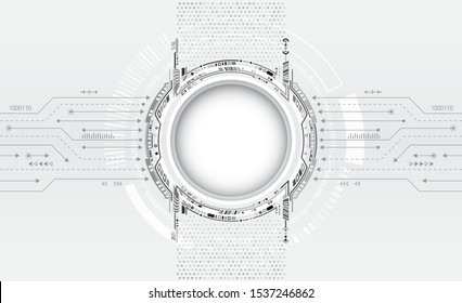Digital internet communication on grey background. Abstract global sci fi concept. Hi-tech vector illustration with various technology elements.