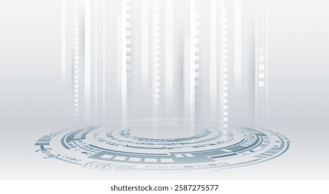 Digital internet communication on grey background. Wide Cyber security internet and networking concept. Hi-tech vector illustration with various technology elements. Abstract global sci fi concept.