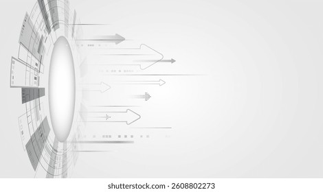Digital internet communication on grey background. Wide Cyber security internet and networking concept. Hi-tech vector illustration with various technology elements. Abstract global sci fi concept.