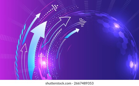 Conexión digital a Internet sobre fondo azul. Amplio concepto de ciberseguridad de redes e internet. Vector de alta tecnología con flechas y varios Elementos tecnológicos. Abstractas concepto global de ciencia ficción.
