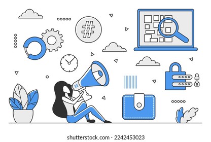 Digital internet safety. Online user security, personal data protection vector monocolor illustration