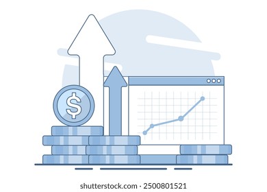 Digital investment concept, Financial success, Business profits and income, Online financial strategies, Making money online, Financial data reports. Vector illustration on background.