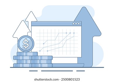 Digital investment concept, Financial success, Business profits and income, Online financial strategies, Making money online, Financial data reports. Vector illustration on background.