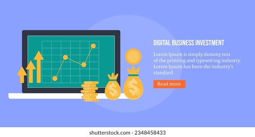 Digital investment, Financial success, Make money online, Business profits and revenues, Online financial strategy. Financial data report - Vector illustration with icons and texts