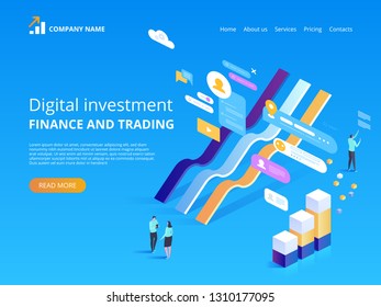 Digital investment. Online statistics. Vector isometric illustration for landing page, web design, banner and presentation.
