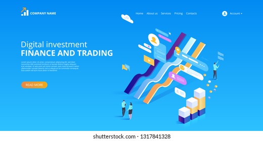 Digital investment. Online statistics. Vector isometric illustration for landing page, web design, banner and presentation.