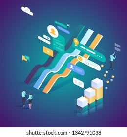 Digital investment. Online statistics. Vector isometric illustration for landing page, web design, banner and presentation.