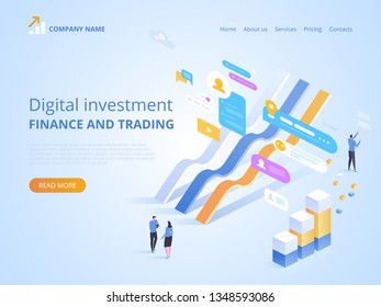Digital investment. Online statistics. Vector isometric illustration for landing page, web design, banner and presentation.