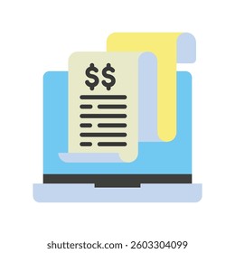 Digital Invoice flat color icon, mini illustration. use for economy, business, finance, ecommerce, payment service UI, UX kit, app and web development, digital or print.