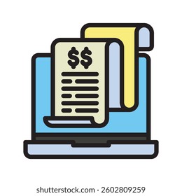 Digital Invoice outline color icon, mini illustration. use for economy, business, finance, ecommerce, payment service UI, UX kit, app and web development, digital or print.